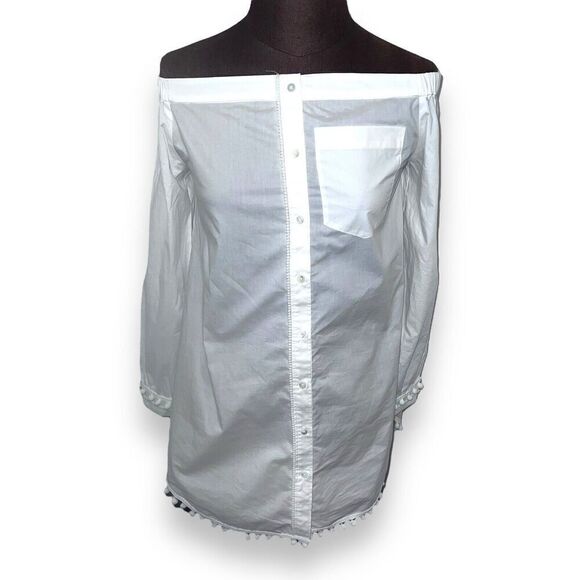 Derek Lam 10 Crosby Off The Shoulder Shirt White Size 6 - Picture 1 of 9